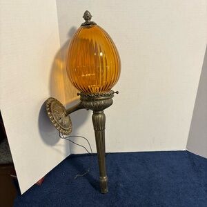Vtg MCM 1960s Italian Style Amber Glass Wall Sconce Light Fixture 24” Morton 455